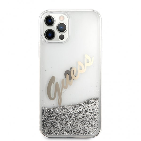 Guess iPhone 12/iPhone 12 Pro Cover Liquid Glitter Vintage Silver