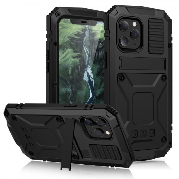 R-JUST iPhone 12/iPhone 12 Pro Cover Metal Stødsikkert Sort