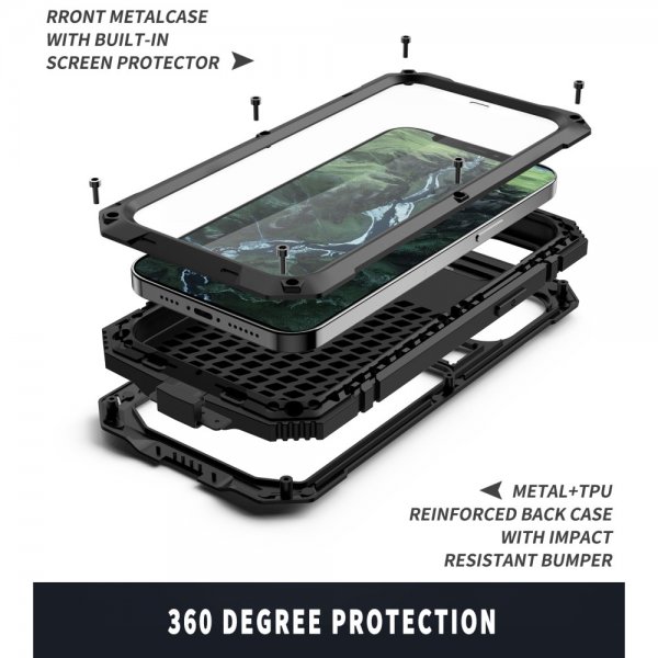 R-JUST iPhone 12/iPhone 12 Pro Cover Metal Stødsikkert Sort