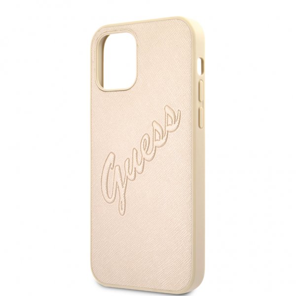 Guess iPhone 12/iPhone 12 Pro Cover Saffiano Vintage Script Guld