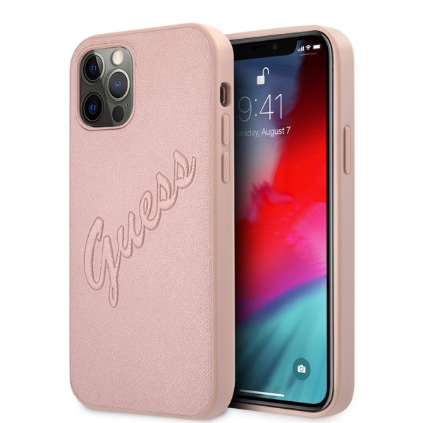 Guess iPhone 12/iPhone 12 Pro Cover Saffiano Vintage Script Rosaguld