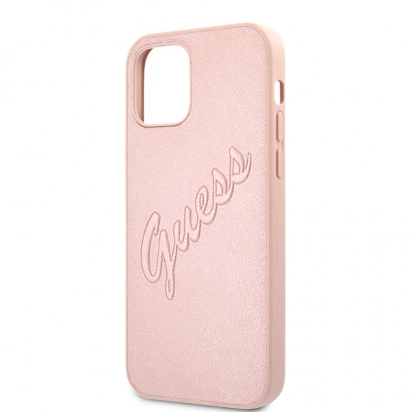 Guess iPhone 12/iPhone 12 Pro Cover Saffiano Vintage Script Rosaguld