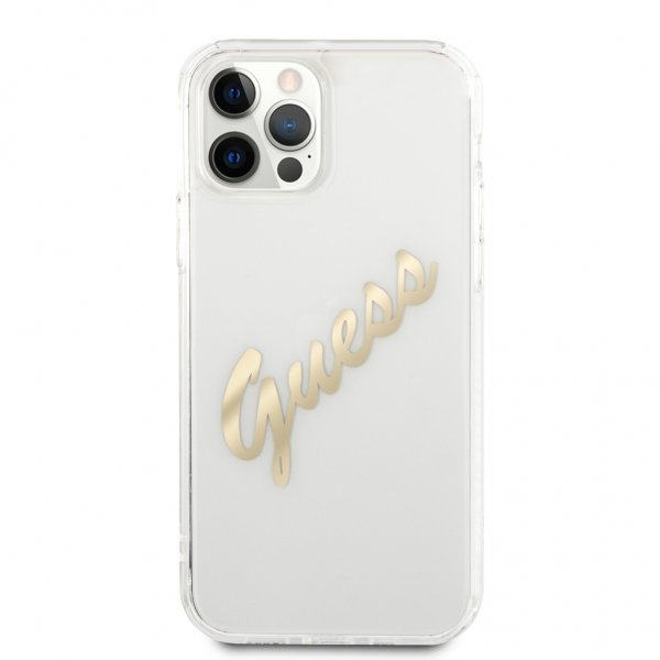 Guess iPhone 12/iPhone 12 Pro Cover Vintage Script Guld Klar