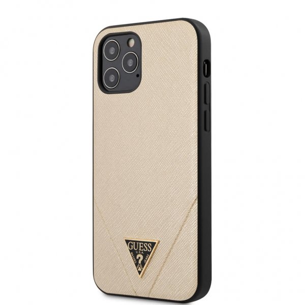 Guess iPhone 12/iPhone 12 Pro Cover Saffiano V Stitch Guld