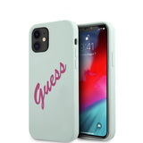 Guess iPhone 12 Mini Cover Vintage Silikone Script Blå