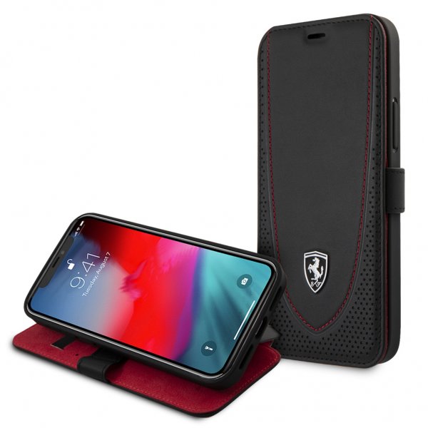 Ferrari iPhone 12 Pro Max Cover Logo Perforeret Sort