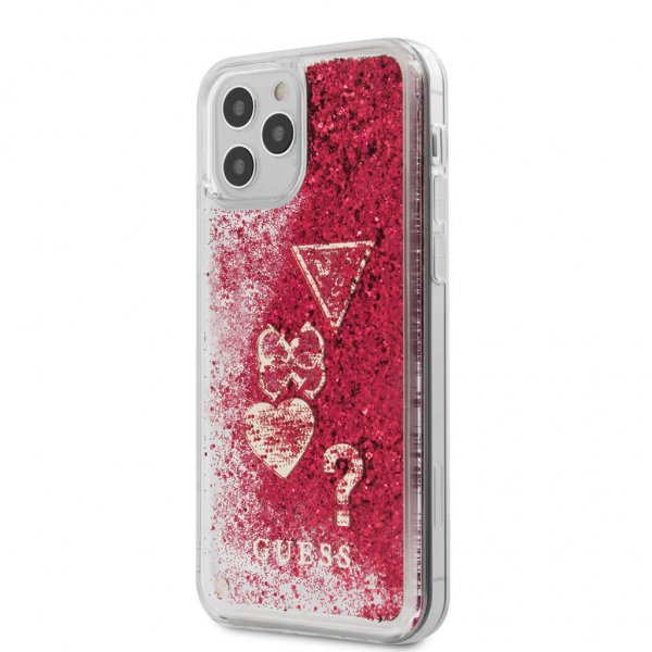 Guess iPhone 12 Pro Max Cover Liquid Glitter Charms Raspberry