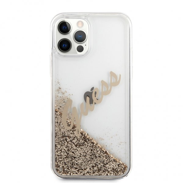 Guess iPhone 12 Pro Max Cover Liquid Glitter Vintage Guld