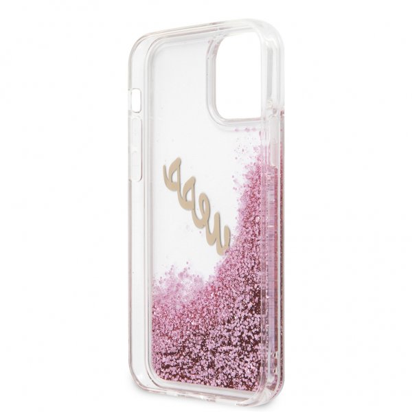 Guess iPhone 12 Pro Max Cover Liquid Glitter Vintage Pink