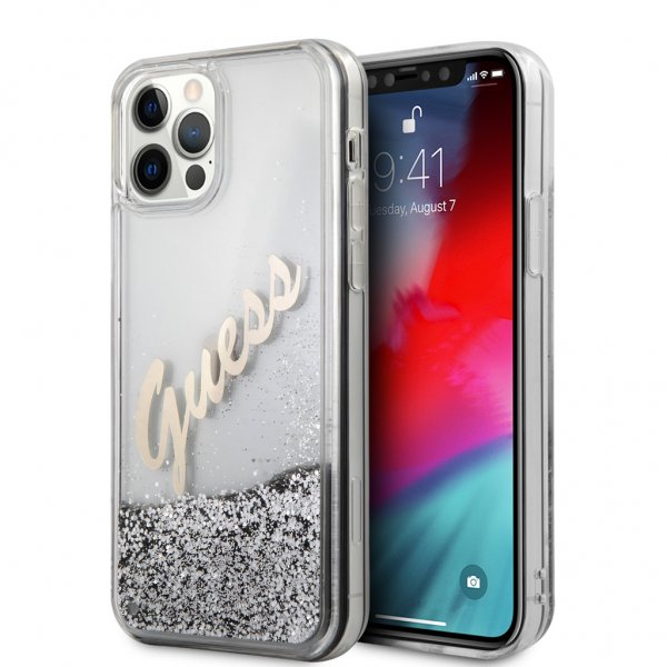 Guess iPhone 12 Pro Max Cover Flydende Glitter Vintage Sølv
