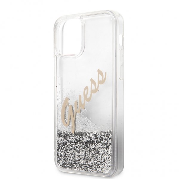 Guess iPhone 12 Pro Max Cover Flydende Glitter Vintage Sølv