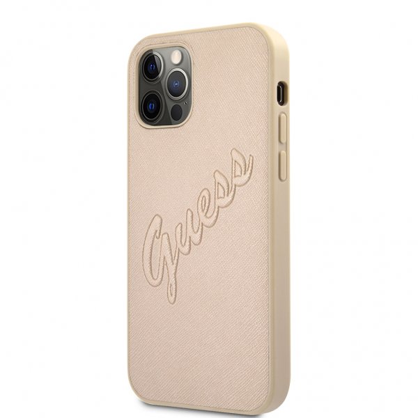 Guess iPhone 12 Pro Max Cover Saffiano Vintage Script Guld