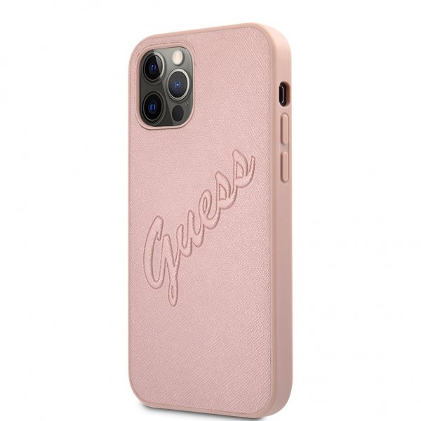 Guess iPhone 12 Pro Max Cover Saffiano Vintage Script Rosaguld