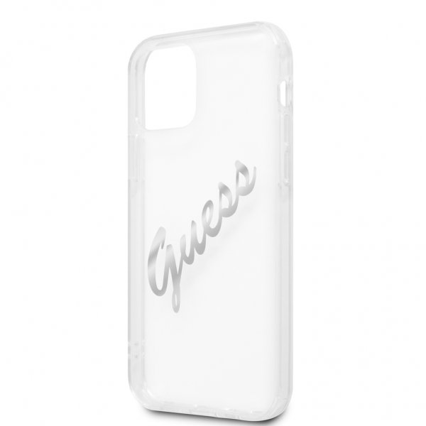 Guess iPhone 12 Pro Max Cover Vintage Script Silver Transparent