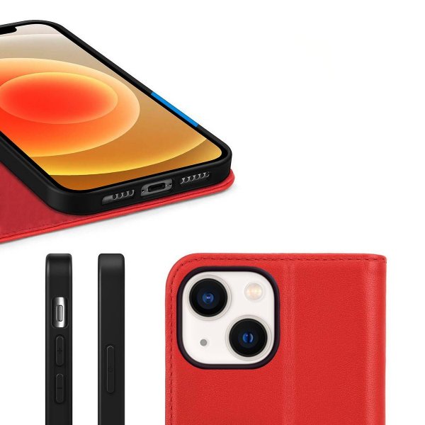 Rvelon iPhone 13 Mini Etui Ægte Læder Rød