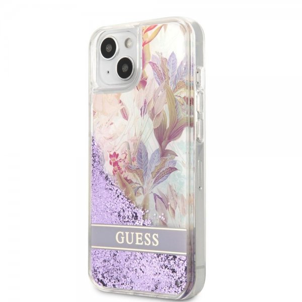 Guess iPhone 13 Mini Cover Liquid Glitter Flower Pattern Lilla