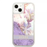 Guess iPhone 13 Mini Cover Liquid Glitter Flower Pattern Lilla