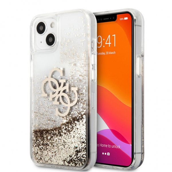 Guess iPhone 13 Mini Cover Liquid Glitter Guld