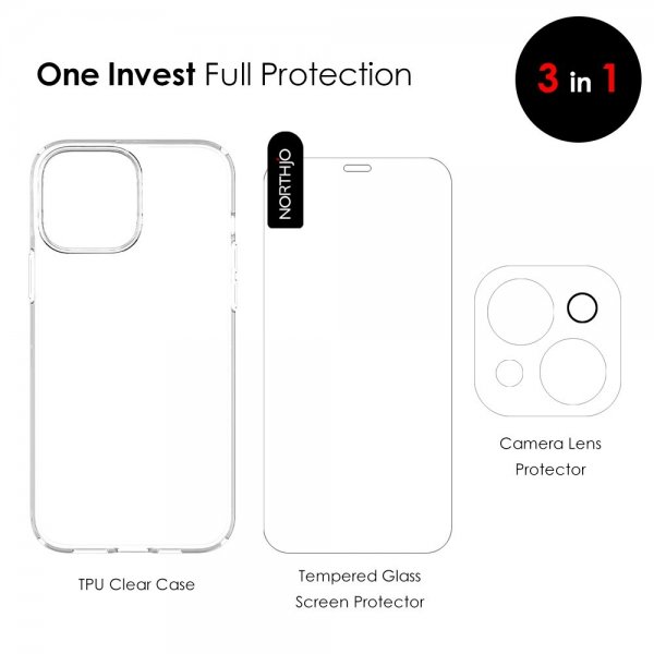 Northjo iPhone 13 Mini Cover med Skærmbeskyttelse og Kamerabeskyttelse 3-i-1