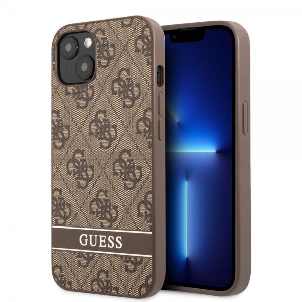 Guess iPhone 13 Mini Cover Printed Stripe Bottom Brun