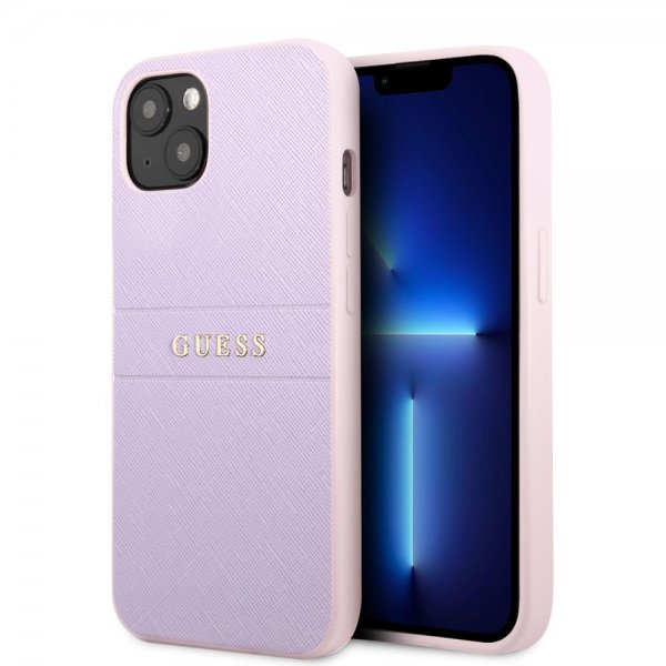 Guess iPhone 13 Mini Cover Saffiano Metal Logo Lilla