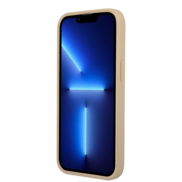 Guess iPhone 13 Mini Cover Saffiano Metal Triangle Beige