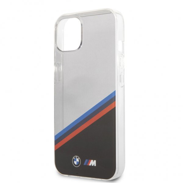 BMW iPhone 13 Mini Cover Tricolor Stripe Transparent Sort