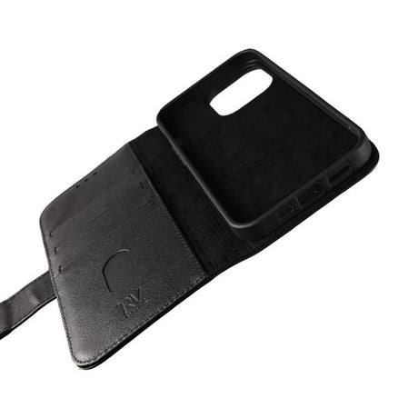 Rvelon iPhone 13 Cover Ægte læder Kortlomme Sort
