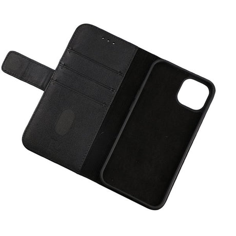 Rvelon iPhone 13 Cover Ægte læder Kortlomme Sort