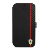 Ferrari iPhone 13 Pro Cover Carbon Effect Metal Logo Vertical Stripe Sort