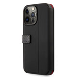 Ferrari iPhone 13 Pro Max Cover Carbon Effect Metal Logo Vertical Stripe Sort