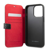 Ferrari iPhone 13 Pro Max Cover Carbon Effect Metal Logo Vertical Stripe Sort