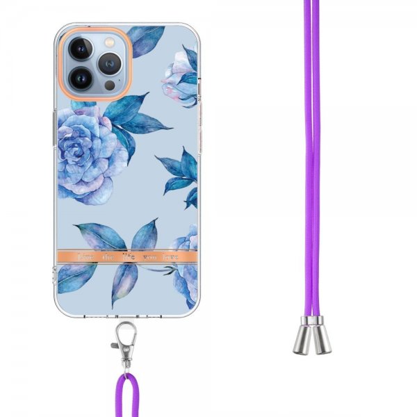 iPhone 13 Pro Max Cover Blomstret Rem Blå Peoner