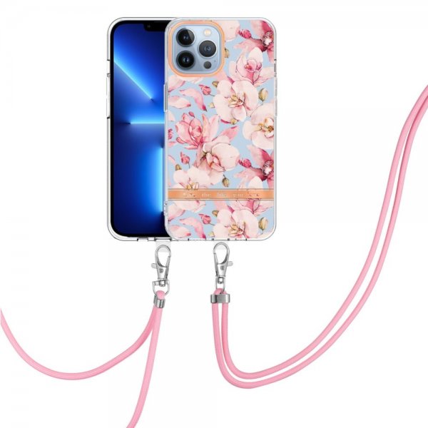 iPhone 13 Pro Max Cover Blomstermønster Rem Rosa Gardenia