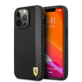 Ferrari iPhone 13 Pro Max Cover Carbon Effect Metal Logo Vertical Stripe Sort