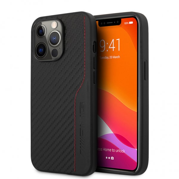 AMG iPhone 13 Pro Max Cover Carbon Effect Stitching Sort