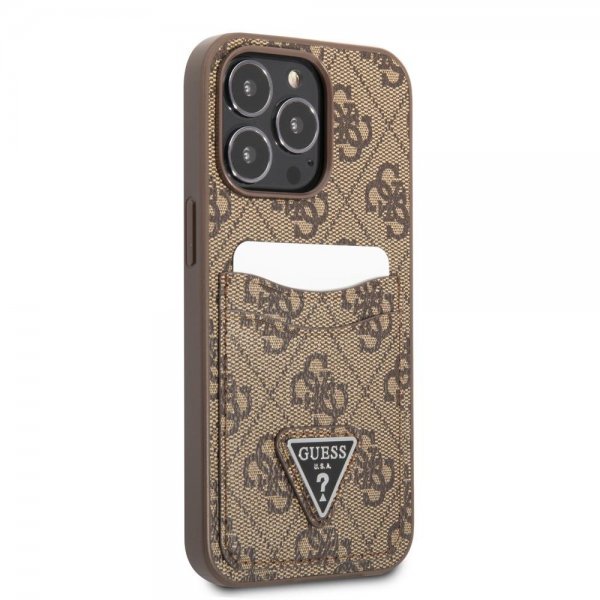 Guess iPhone 13 Pro Max Cover Double Cardslot Metal Triangle Brun