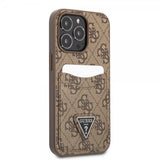 Guess iPhone 13 Pro Max Cover Double Cardslot Metal Triangle Brun