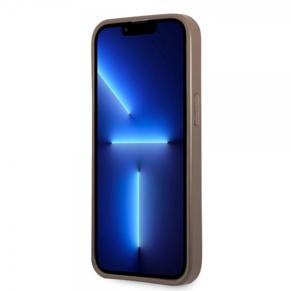 Guess iPhone 13 Pro Max Cover Double Cardslot Metal Triangle Brun