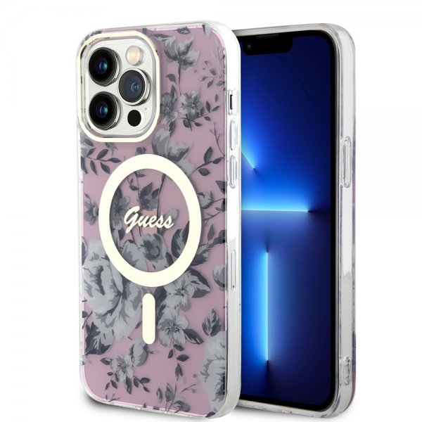 Guess iPhone 13 Pro Max Cover Flower MagSafe Rose