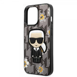 Karl Lagerfeld iPhone 13 Pro Max Cover Flower Monogram Iconic Patch Grå