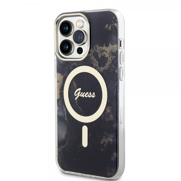 Guess iPhone 13 Pro Max Cover Golden Marble MagSafe Sort