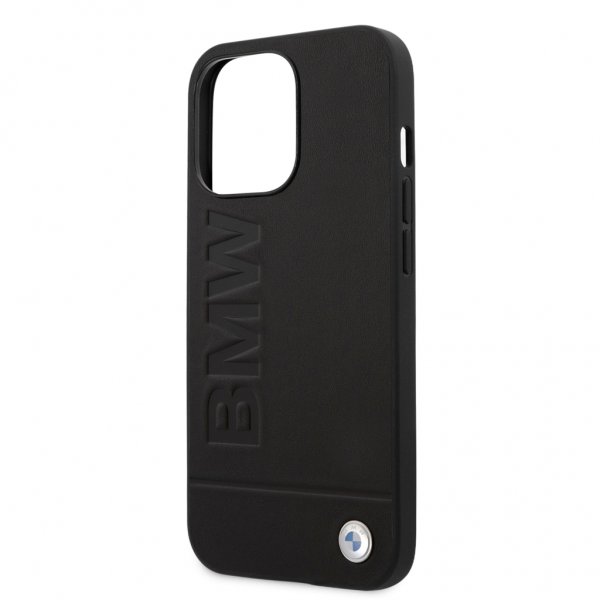 BMW iPhone 13 Pro Max Cover Hot Stamp Metal Logo Sort