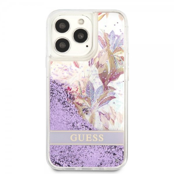Guess iPhone 13 Pro Max Cover Liquid Glitter Flower Pattern Lilla