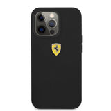 Ferrari iPhone 13 Pro Max Cover Flydende Silikone Metal Logo Sort