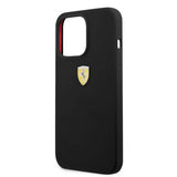 Ferrari iPhone 13 Pro Max Cover Flydende Silikone Metal Logo Sort