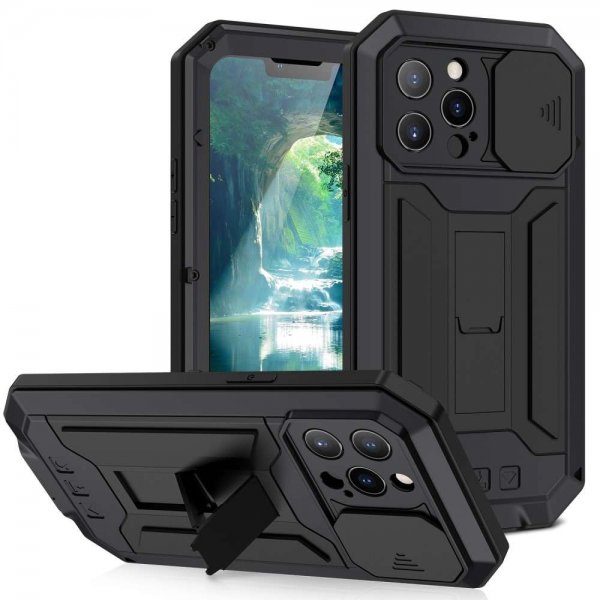 R-JUST iPhone 13 Pro Max Cover Metal Stødsikkert Sort
