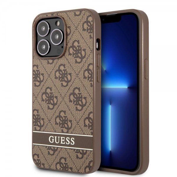 Guess iPhone 13 Pro Max Cover Printed Stripe Bottom Brun