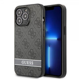 Guess iPhone 13 Pro Max Cover Printed Stripe Bottom Grå