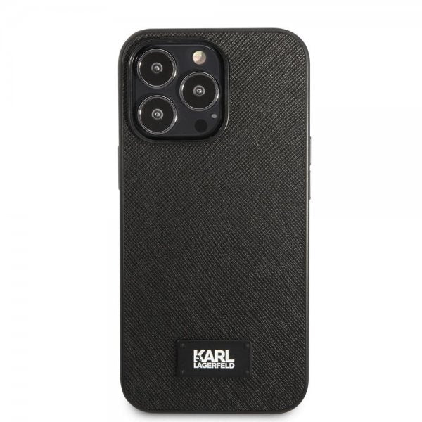 Karl Lagerfeld iPhone 13 Pro Max Cover Saffiano Metal Plaque Sort